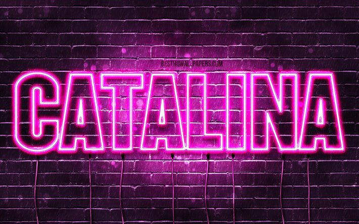Catalina, 4k, wallpapers with names, female names, Catalina name, purple neon lights, horizontal text, picture with Catalina name