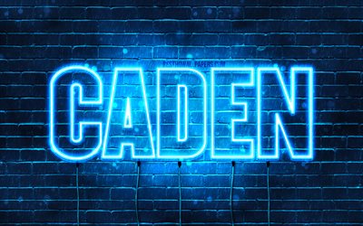 Caden, 4k, taustakuvia nimet, vaakasuuntainen teksti, Caden nimi, blue neon valot, kuva Caden nimi