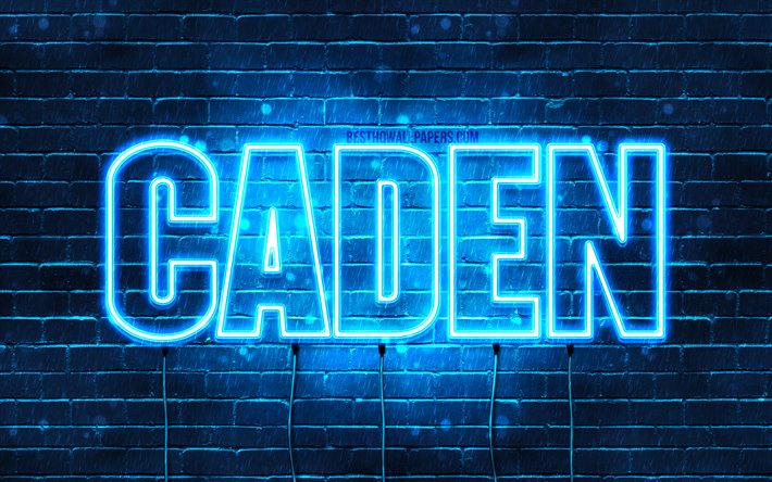 Caden, 4k, pap&#233;is de parede com os nomes de, texto horizontal, Caden nome, luzes de neon azuis, imagem com Caden nome