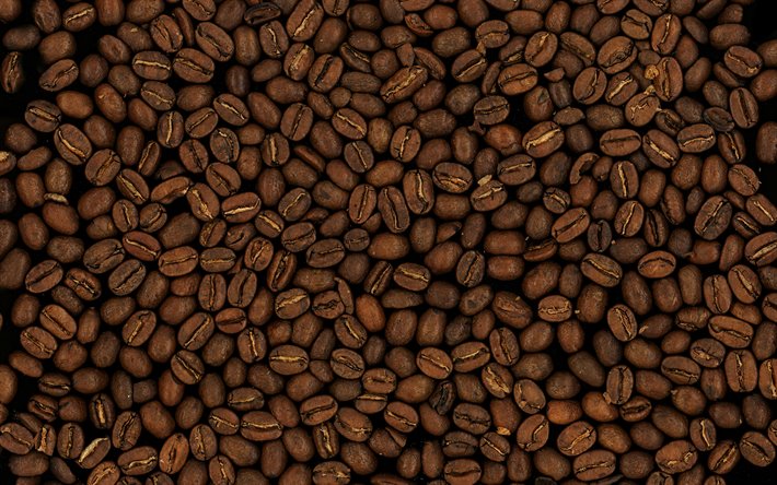 4k, kahve &#231;ekirdekleri doku, makro, kahverengi arka plan, doğal kahve, Arap, kahve dokular, arka planlar, kahve, kahve fasulye, Arap fasulye