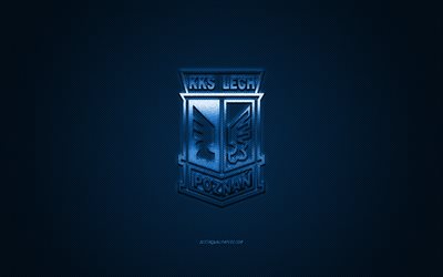 Lech Poznan, Polish football club, Ekstraklasa, blue logo, blue carbon fiber background, football, Poznan, Poland, Lech Poznan logo