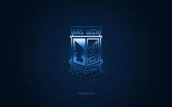 Lech Poznan, polacco football club, Ekstraklasa, logo blu, blu contesto in fibra di carbonio, calcio, Poznan, in Polonia, Lech Poznan logo
