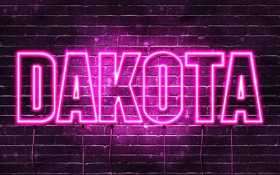 Dakota, 4k, des fonds d&#39;&#233;cran avec des noms, des noms f&#233;minins, Dakota du nom, de violet, de n&#233;ons, le texte horizontal, image avec le Dakota du nom