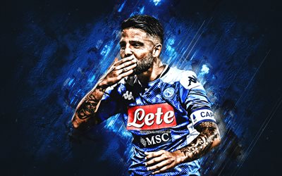 Lorenzo Insigne, SSC Napoli, italian football player, portrait, blue stone background, Serie A, football