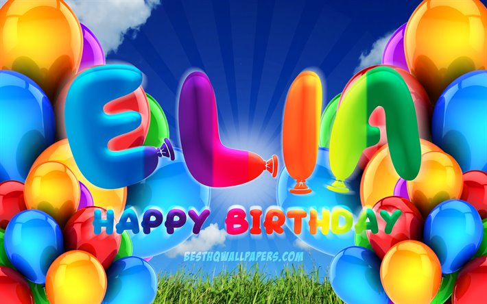 Eliaお誕生日おめで, 4k, 曇天の背景, 人気のイタリア男性の名前, 誕生パーティー, カラフルなballons, Elia名, お誕生日おめでElia, 誕生日プ, Elia誕生日, Elia