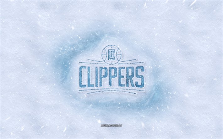 Los Angeles Clippers logotipo, Americano de basquete clube, inverno conceitos, NBA, Los Angeles Clippers gelo logotipo, neve textura, Los Angeles, Calif&#243;rnia, EUA, neve de fundo, Los Angeles Clippers, basquete