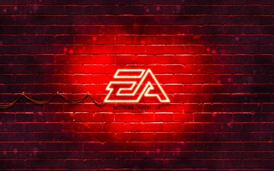 Los Juegos de EA logotipo rojo, 4k, rojo brickwall, EA logotipo de los Juegos, Electronic Arts, creativos, Juegos de EA ne&#243;n logotipo de EA Games