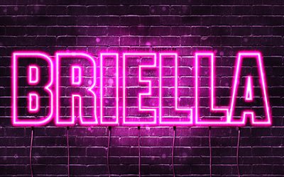 Briella, 4k, des fonds d&#39;&#233;cran avec des noms, des noms f&#233;minins, Briella nom, de violet, de n&#233;ons, le texte horizontal, image avec Briella nom