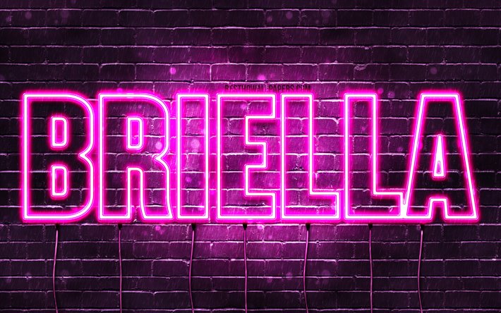 Briella, 4k, wallpapers with names, female names, Briella name, purple neon lights, horizontal text, picture with Briella name