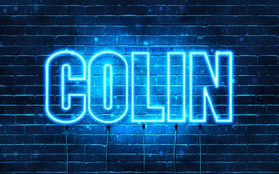 Colin, 4k, taustakuvia nimet, vaakasuuntainen teksti, Colin nimi, blue neon valot, kuva Colin nimi