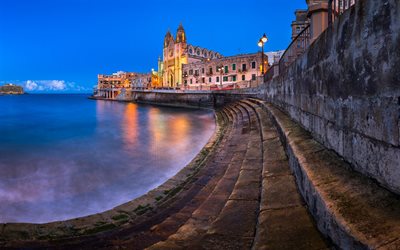 Basilica of Our Lady of Mount Carmel, Valletta, Roman Catholic church, Malta, evening, sunset, Valletta landmark