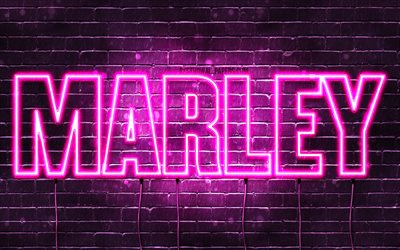 Marley, 4k, wallpapers with names, female names, Marley name, purple neon lights, horizontal text, picture with Marley name