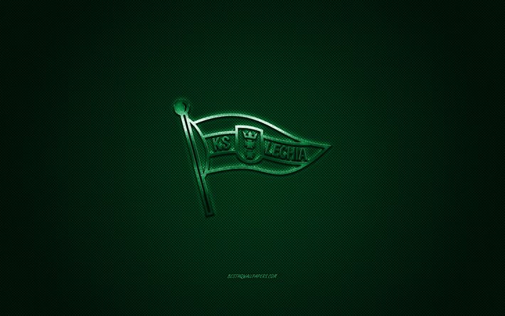 Lechia Gdansk, polonaises, club de football, Ekstraklasa, logo vert, vert en fibre de carbone de fond, football, Gdansk, en Pologne, Lechia Gdansk logo