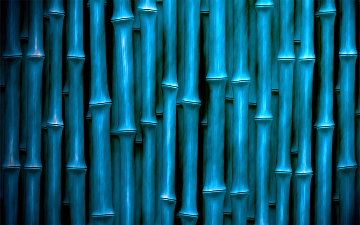 blue bamboo trunks, macro, bambusoideae sticks, bamboo textures, blue bamboo texture, bamboo canes, bamboo sticks, blue wooden background, vertical bamboo texture, bamboo