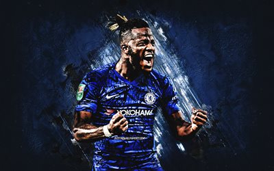 Michy Batshuayi, Chelsea FC, Belgian footballer, portrait, Premier League, England, blue stone background, football