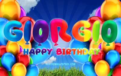 Giorgio Happy Birthday, 4k, cloudy sky background, popular italian female names, Birthday Party, colorful ballons, Giorgio name, Happy Birthday Giorgio, Birthday concept, Giorgio Birthday, Giorgio