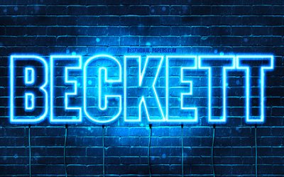Beckett, 4k, adları Beckett adı ile, yatay metin, Beckett adını, mavi neon ışıkları, resimli duvar kağıtları