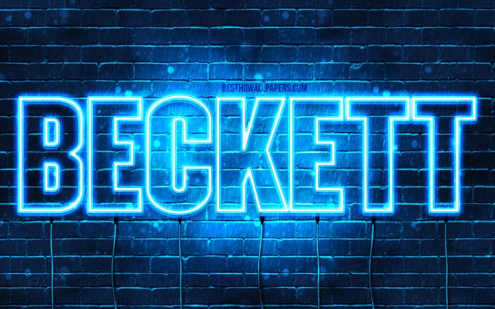 Beckett, 4k, tapeter med namn, &#246;vergripande text, Beckett namn, bl&#229;tt neonljus, bild med Beckett namn