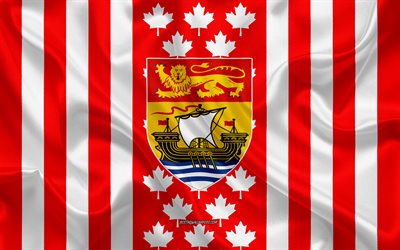 wappen von new brunswick, kanadische flagge, seide textur, new brunswick, kanada, siegel von new brunswick, kanadische nationale symbole