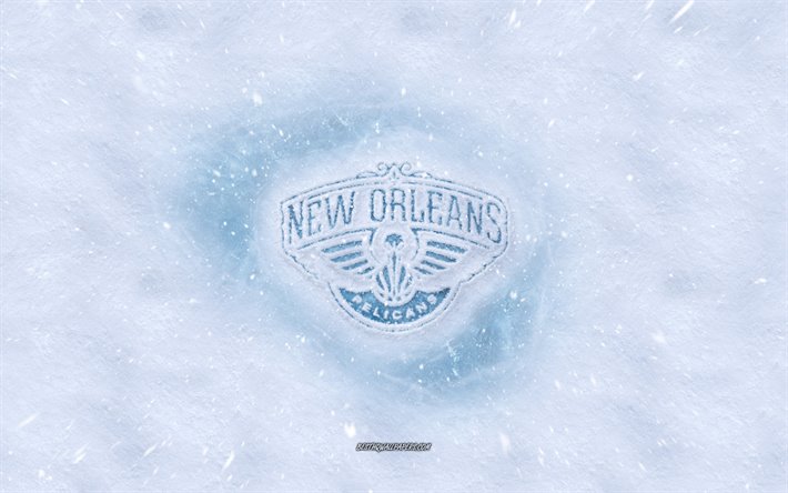 Nueva Orleans Pel&#237;canos logotipo, American club de baloncesto, el invierno de los conceptos, de la NBA, New Orleans Pel&#237;canos logotipo de hielo, nieve textura, Nueva Orleans, Luisiana, estados UNIDOS, la nieve de fondo, de Nueva Orleans Pel&#237