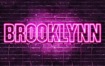 Brooklynn, 4k, adları Brooklynn adı ile, Bayan isimleri, Brooklynn adı, mor neon ışıkları, yatay metin, resim ile duvar kağıtları