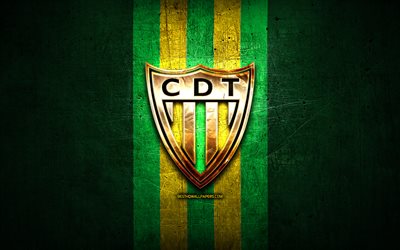 Tondela FC, golden logo, Primeira Liga, green metal background, football, CD Tondela, portuguese football club, Tondela logo, soccer, Portugal