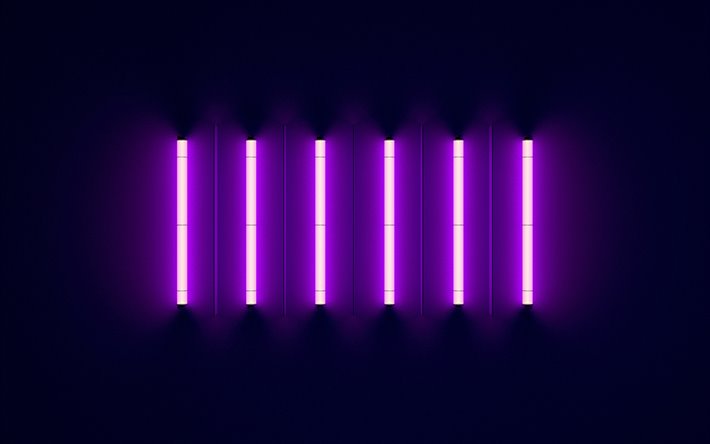 violetti neon valot, Musta tausta, violetti neon valo, neon tausta