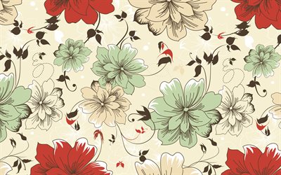 4k, vintage floral pattern, background with flowers, retro backgrounds, brown vintage background, floral patterns, vintage backgrounds, brown retro backgrounds, floral vintage pattern