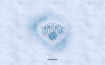 New York Knicks logo, American basketball club, winter concepts, NBA, New York Knicks ice logo, snow texture, New York, USA, snow background, New York Knicks, basketball