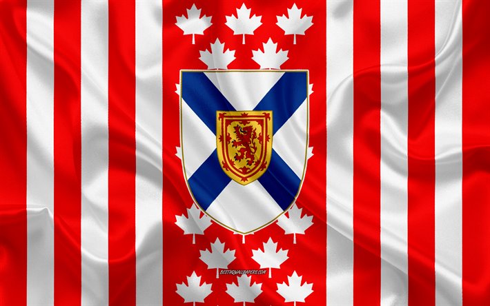 wappen von nova scotia, der kanadischen flagge, seide textur, nova scotia, kanada, seal of nova scotia canadian national symbole