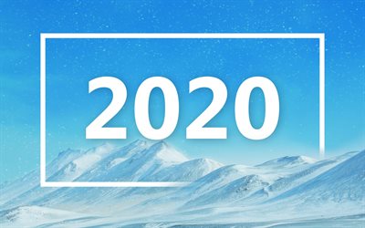 Gott Nytt &#197;r 2020, vinterlandskap, bl&#229; himmel, 2020 begrepp, 2020 Nytt &#197;r, bergslandskapet