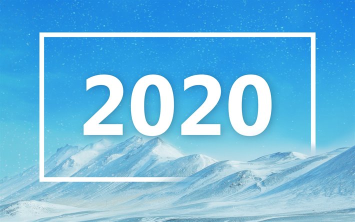 Happy New Year 2020, winter landscape, blue sky, 2020 concepts, 2020 New Year, mountain landscape