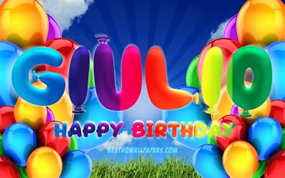 Giulio Happy Birthday, 4k, cloudy sky background, popular italian male names, Birthday Party, colorful ballons, Giulio name, Happy Birthday Giulio, Birthday concept, Giulio Birthday, Giulio