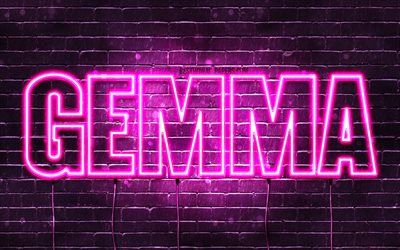 Gemma, 4k, taustakuvia nimet, naisten nimi&#228;, Gemma nimi, violetti neon valot, vaakasuuntainen teksti, kuva Gemma nimi
