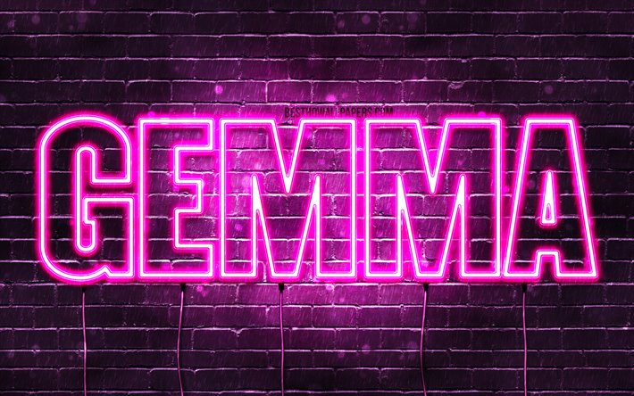 Gemma, 4k, pap&#233;is de parede com os nomes de, nomes femininos, Gemma nome, roxo luzes de neon, texto horizontal, imagem com Gemma nome
