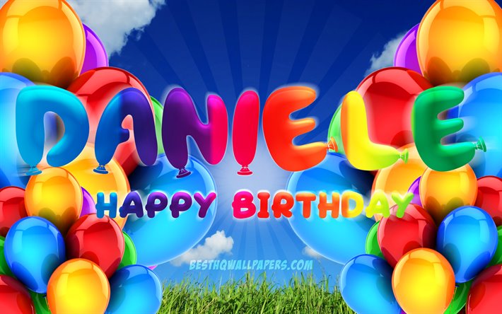 Daniele Happy Birthday, 4k, cloudy sky background, popular italian male names, Birthday Party, colorful ballons, Daniele name, Happy Birthday Daniele, Birthday concept, Daniele Birthday, Daniele