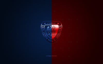 Piast Gliwice, Polish football club, Ekstraklasa, blue red logo, blue red carbon fiber background, football, Gliwice, Poland, Piast Gliwice logo