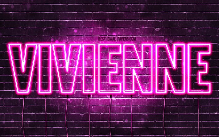 Vivienne, 4k, wallpapers with names, female names, Vivienne name, purple neon lights, horizontal text, picture with Vivienne name