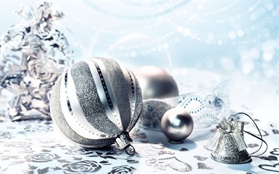 Plata bola de navidad, feliz Navidad, Feliz A&#241;o Nuevo, Plata fondo de Navidad, Silver bell, fondo de Navidad