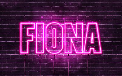 Fiona, 4k, wallpapers with names, female names, Fiona name, purple neon lights, horizontal text, picture with Fiona name