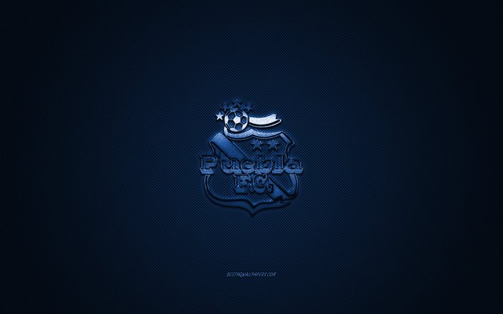 Puebla FC, Mexicain, club de football, la Liga MX, logo bleu, bleu en fibre de carbone de fond, football, Puebla, Mexique, Puebla FC logo
