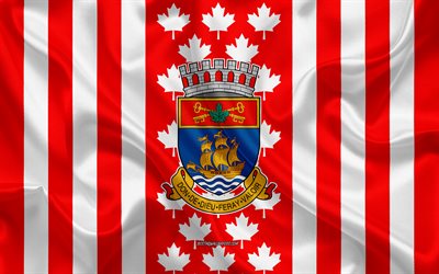 Coat of arms of Quebec City, Canadian flag, silk texture, Quebec City, Canada, Seal of Quebec City, Canadian national symbols