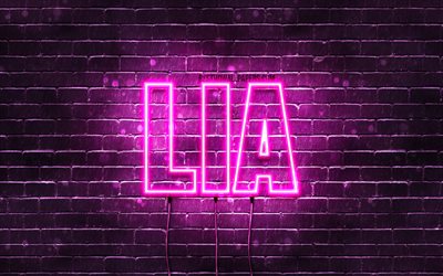 Lia, 4k, des fonds d&#39;&#233;cran avec des noms, des noms f&#233;minins, Lia nom, de violet, de n&#233;ons, le texte horizontal, image avec le nom de Lia