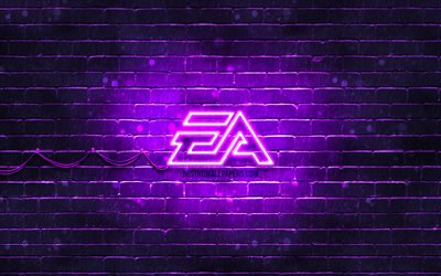 EA Games violette logo, 4k, violet brickwall, EA logo des Jeux, Electronic Arts, la cr&#233;ation, EA Games n&#233;on logo EA Games