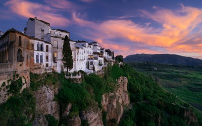 Ronda, evening, sunset, houses, cityscape, Malaga, Andalusia, Spain
