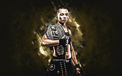 Rose Namajunas, American fighter, portrait, Ultimate Fighting Championship, USA, yellow stone background, UFC