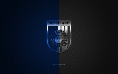 Queretaro FC, Mexican football club, Liga MX, blue black logo, blue black carbon fiber background, football, Santiago de Queretaro, Mexico, Queretaro FC logo