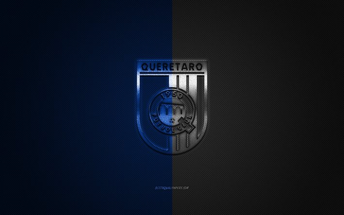 Yak? nda FC, Meksika Futbol Kul&#252;b&#252;, Lig MX, mavi, siyah logo, mavi siyah karbon fiber arka plan, futbol, Santiago de Orada, Meksika, Queretaro FC logosu