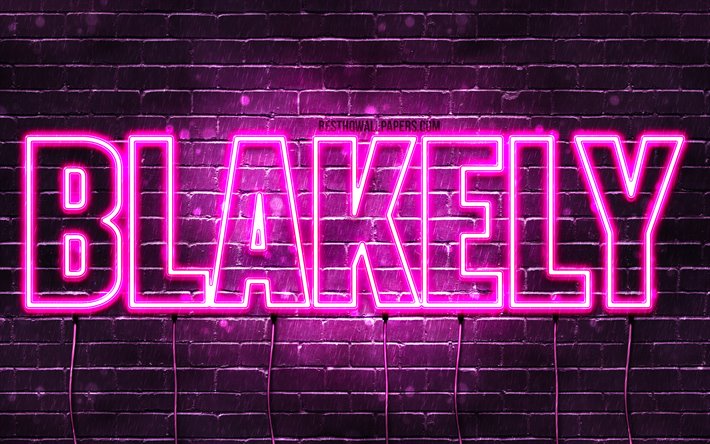 Blakely, 4k, wallpapers with names, female names, Blakely name, purple neon lights, horizontal text, picture with Blakely name