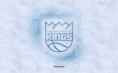 Sacramento Kings logo, American basketball club, winter concepts, NBA, Sacramento Kings ice logo, snow texture, Sacramento, California, USA, snow background, Sacramento Kings, basketball